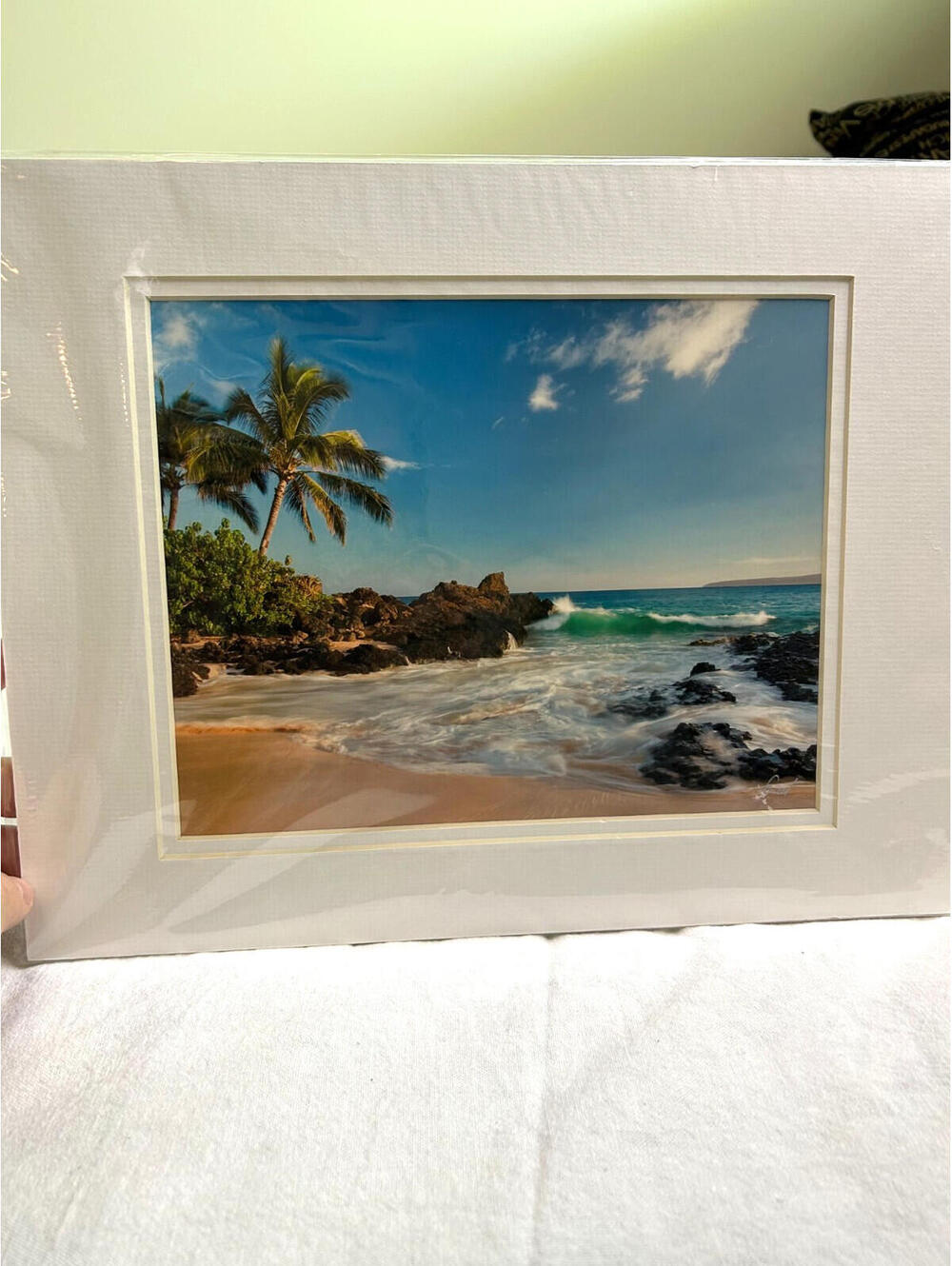 Hawaii Landscape Photo Print Matted Makuva Cove Palm Tree Tropical Wall Art